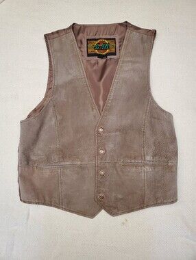 Vintage G-III Global Identity 100% Leather Vest Mens Large Brown Western Biker